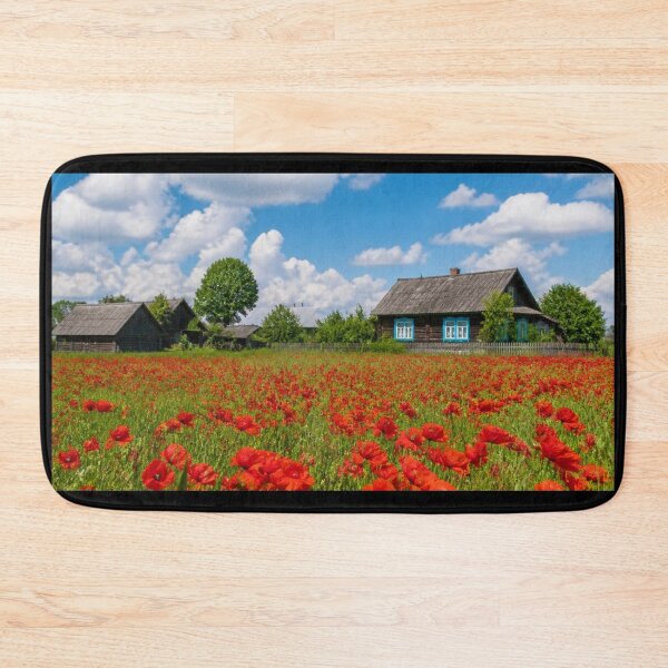 Item preview, Rustic Countryside Wooden House Red Poppy Field Landscape designed and sold by Broken143.