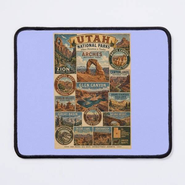 Item preview, Utah National Parks Mighty 5 Vintage Poster Zion Arches Bryce Canyon designed and sold by LittleArij.