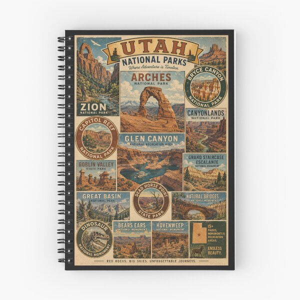 Item preview, Utah National Parks Mighty 5 Vintage Poster Zion Arches Bryce Canyon designed and sold by LittleArij.