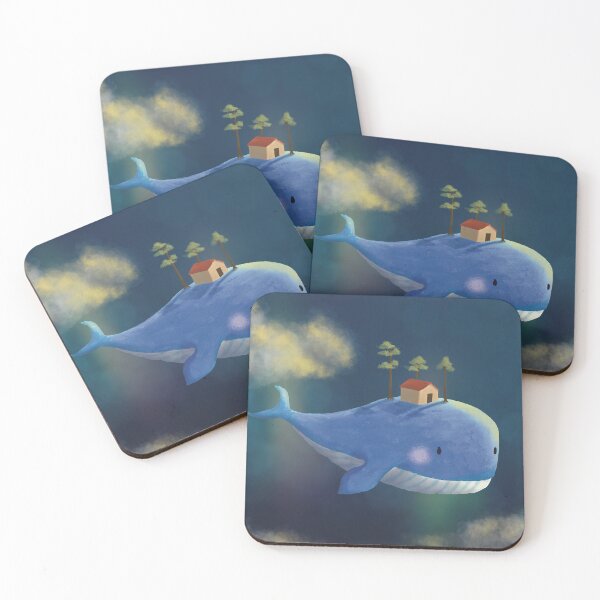 Item preview, Ballena voladora con casa y árboles en su lomo. designed and sold by Kimberley Cummings Illustration.