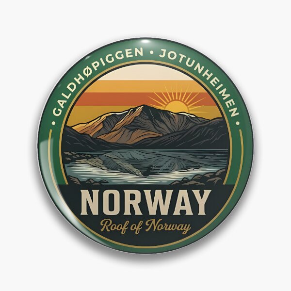 Item preview, Galdhopiggen Tarn Reflection Circle Badge Sticker designed and sold by DetourDgn.