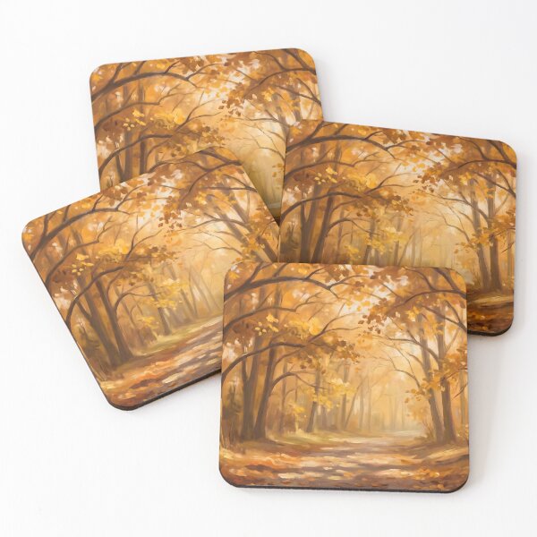 Item preview, Minimalist Golden Autumn Forest Path Painting designed and sold by ArtAmbience.