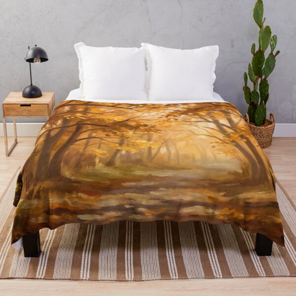 Item preview, Minimalist Golden Autumn Forest Path Painting designed and sold by ArtAmbience.