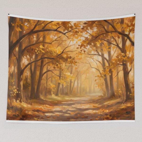 Item preview, Minimalist Golden Autumn Forest Path Painting designed and sold by ArtAmbience.