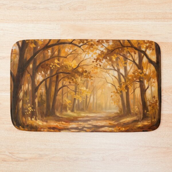 Item preview, Minimalist Golden Autumn Forest Path Painting designed and sold by ArtAmbience.
