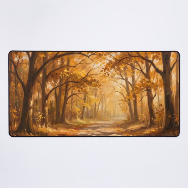 Item preview, Minimalist Golden Autumn Forest Path Painting designed and sold by ArtAmbience.