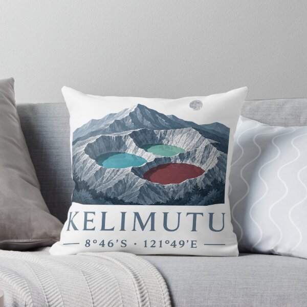 Item preview, Kelimutu Indonesia – Vintage Illustration of the Three Volcanic Lakes with Coordinates designed and sold by ChicClicker.