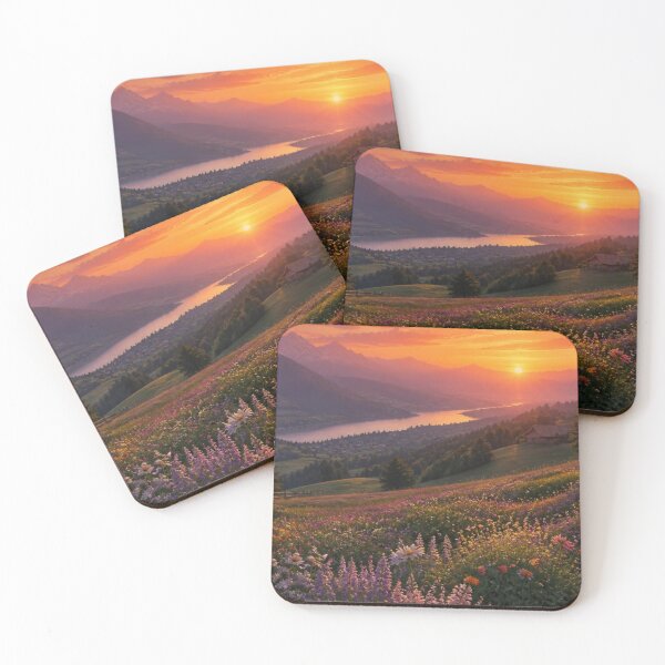 Item preview, Epic Alpine Valley Sunset Mountain Lake and Wildflower Meadow designed and sold by Broken143.