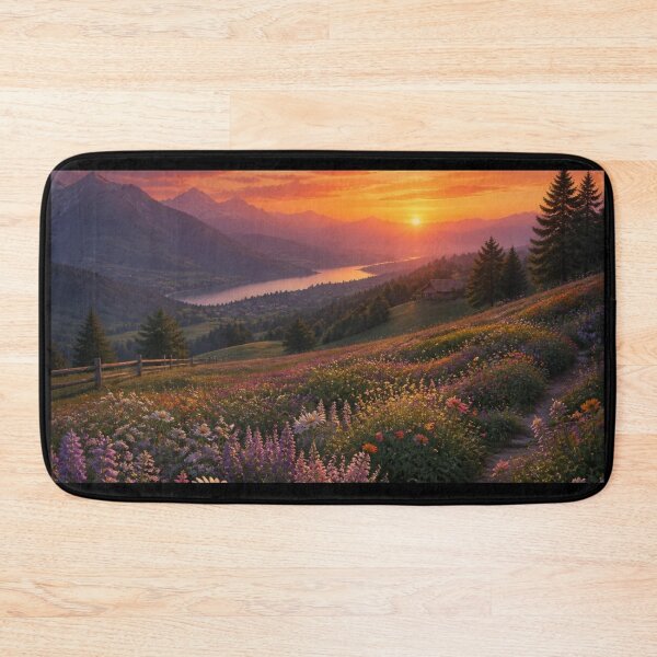 Item preview, Epic Alpine Valley Sunset Mountain Lake and Wildflower Meadow designed and sold by Broken143.