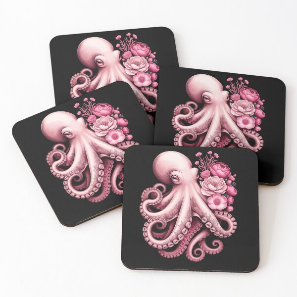 Item preview, Pink Octopus with Peonies – Elegant Ocean Floral Art & Stickers  designed and sold by ZyxDes.