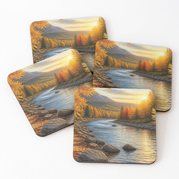 Item preview, Beautiful Autumn River Mountain Forest Sunset Landscape designed and sold by Broken143.