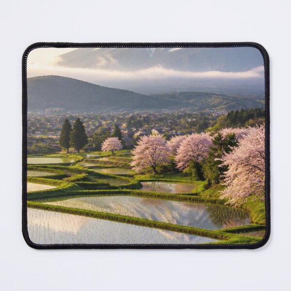 Item preview, Japanese Rice Terraces Sakura Blossom Mountain Landscape designed and sold by Broken143.