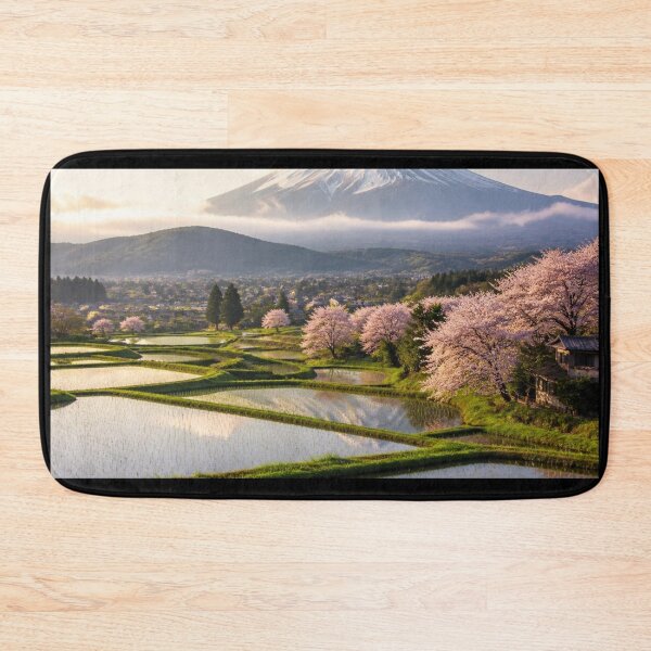 Item preview, Japanese Rice Terraces Sakura Blossom Mountain Landscape designed and sold by Broken143.
