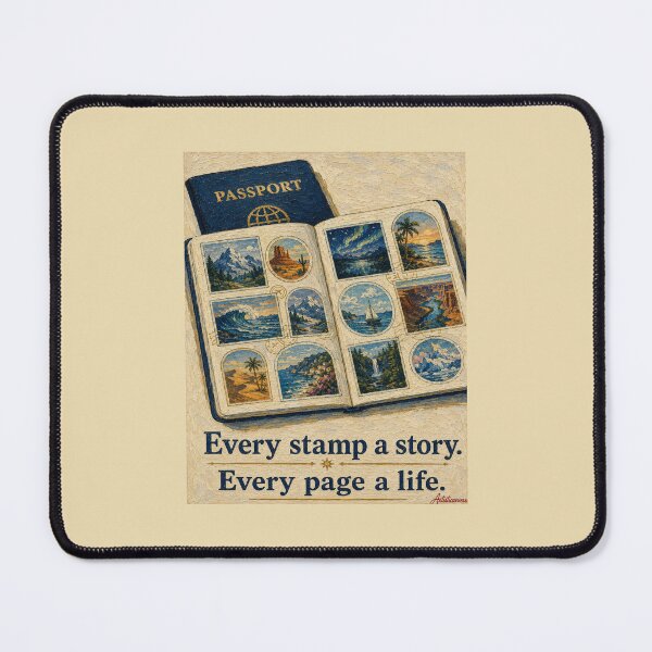 Item preview, Open Passport Tiny Landscapes Stamps Travel Editorial Art Navy Gold designed and sold by Artisticanvas.