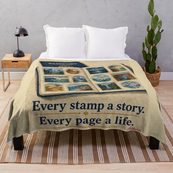Item preview, Open Passport Tiny Landscapes Stamps Travel Editorial Art Navy Gold designed and sold by Artisticanvas.
