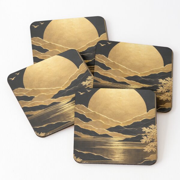 Item preview, Gold Full Moon & Mountains — Luxury Asian Relief Wall Art designed and sold by LYAN-STORE.