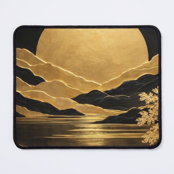 Item preview, Gold Full Moon & Mountains — Luxury Asian Relief Wall Art designed and sold by LYAN-STORE.