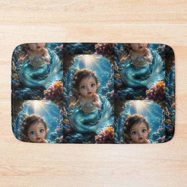 Item preview, Cute Baby Mermaid Underwater in Magical Coral Reef – Ocean Fantasy Art designed and sold by Bhaskar Digital Art.
