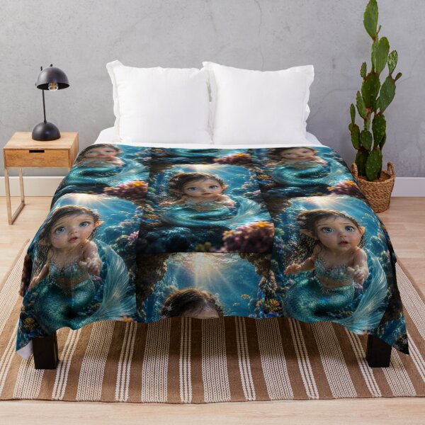 Item preview, Cute Baby Mermaid Underwater in Magical Coral Reef – Ocean Fantasy Art designed and sold by Bhaskar Digital Art.