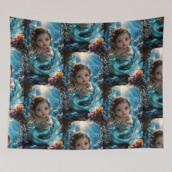 Item preview, Linda bebé sirena bajo el agua en un mágico arrecife de coral – Arte fantástico oceánico designed and sold by Bhaskar Digital Art.