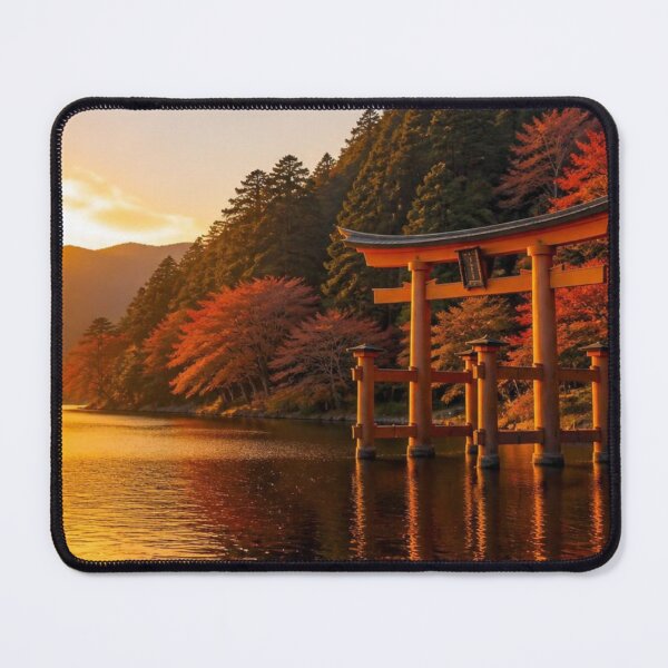 Item preview, Mystical Torii Gate Autumn Sunset Lake Hakone Landscape designed and sold by Broken143.