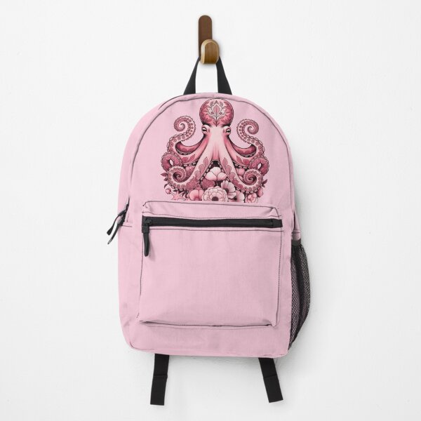 Item preview, Symmetrical Pink Octopus with Starfish and Peonies – Ocean Floral Art designed and sold by ZyxDes.