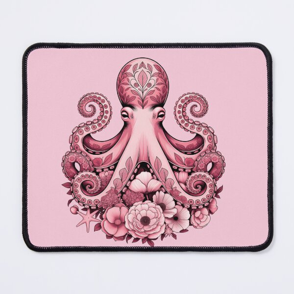 Item preview, Symmetrical Pink Octopus with Starfish and Peonies – Ocean Floral Art designed and sold by ZyxDes.
