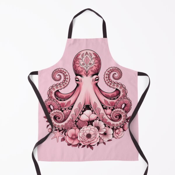 Item preview, Symmetrical Pink Octopus with Starfish and Peonies – Ocean Floral Art designed and sold by ZyxDes.