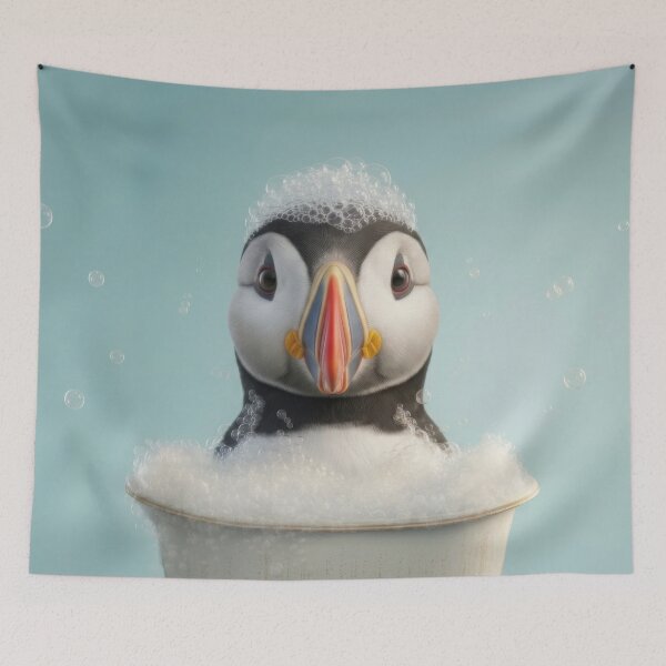 Item preview, Baby Puffin Bubble Bath Cute Nursery Bathroom Wall Art designed and sold by LazyOwlStore.