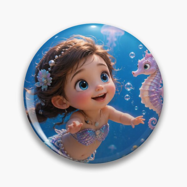 Item preview, Cute Baby Mermaid with Seahorse – Magical Underwater Ocean Fantasy Art designed and sold by Bhaskar Digital Art.
