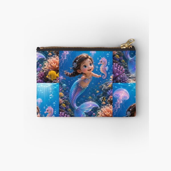 Item preview, Cute Baby Mermaid with Seahorse – Magical Underwater Ocean Fantasy Art designed and sold by Bhaskar Digital Art.