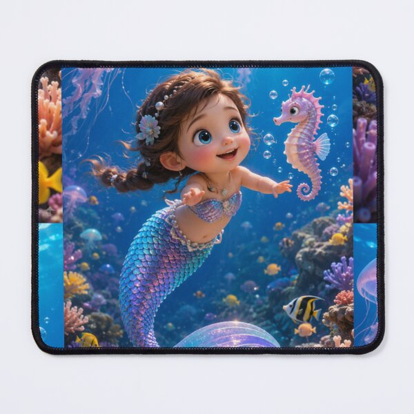 Item preview, Cute Baby Mermaid with Seahorse – Magical Underwater Ocean Fantasy Art designed and sold by Bhaskar Digital Art.
