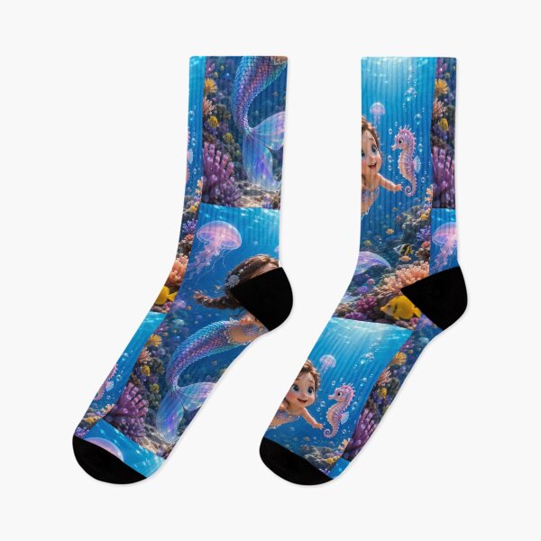 Item preview, Cute Baby Mermaid with Seahorse – Magical Underwater Ocean Fantasy Art designed and sold by Bhaskar Digital Art.