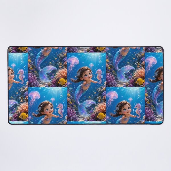 Item preview, Cute Baby Mermaid with Seahorse – Magical Underwater Ocean Fantasy Art designed and sold by Bhaskar Digital Art.