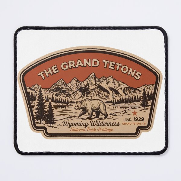 Item preview, The Grand Tetons Wyoming Wilderness Vintage Grizzly Bear Mountain Badge designed and sold by LittleArij.