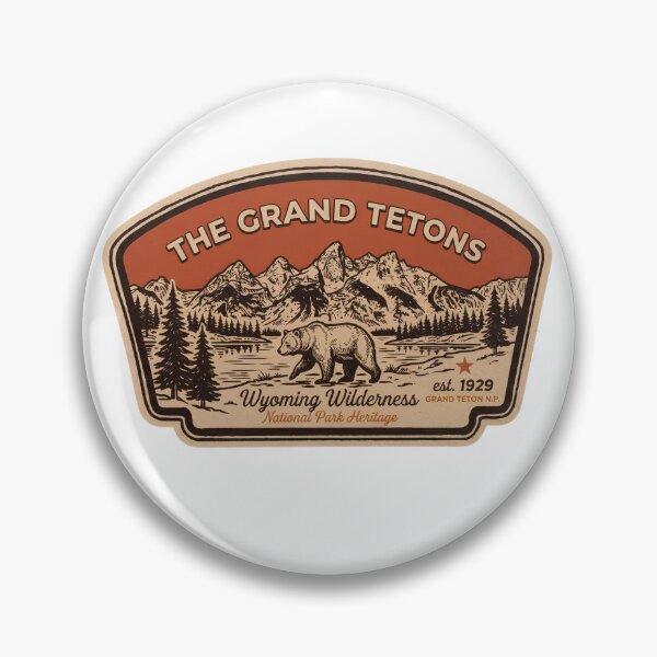 Item preview, The Grand Tetons Wyoming Wilderness Vintage Grizzly Bear Mountain Badge designed and sold by LittleArij.