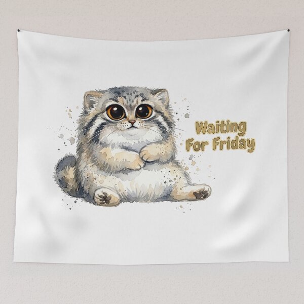 Item preview, Waiting For Friday - Cute Watercolor Pallas Cat designed and sold by PawtopiaArt.