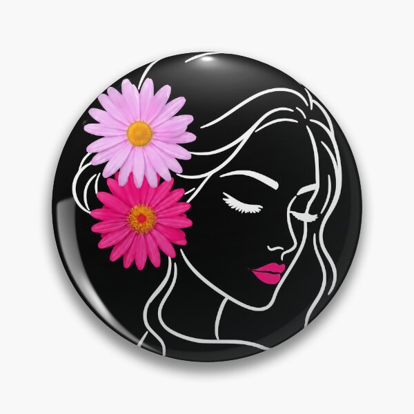 Item preview, Floral Woman Girl Face Line Art with Pink Daisies Shapes Mania designed and sold by Shapes-Mania.