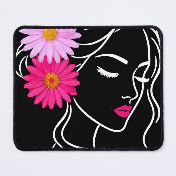 Item preview, Floral Woman Girl Face Line Art with Pink Daisies Shapes Mania designed and sold by Shapes-Mania.