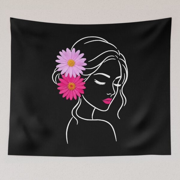Item preview, Floral Woman Girl Face Closed Eyes Eyelashes  Line Art with Pink Daisies Shapes Mania designed and sold by Shapes-Mania.