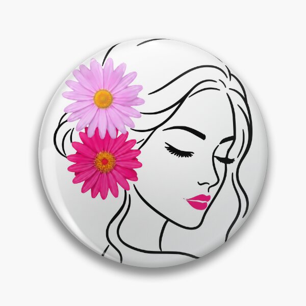 Item preview, Floral Woman Girl Face Line Art with Pink Daisies 2 Shapes Mania designed and sold by Shapes-Mania.
