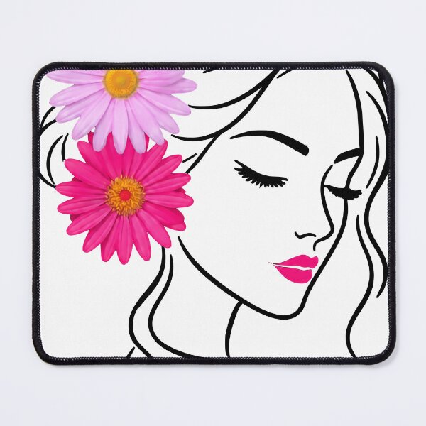 Item preview, Floral Woman Girl Face Closed Eyes Eyelashes Line Art with Pink Daisies 2 Shapes Mania designed and sold by Shapes-Mania.