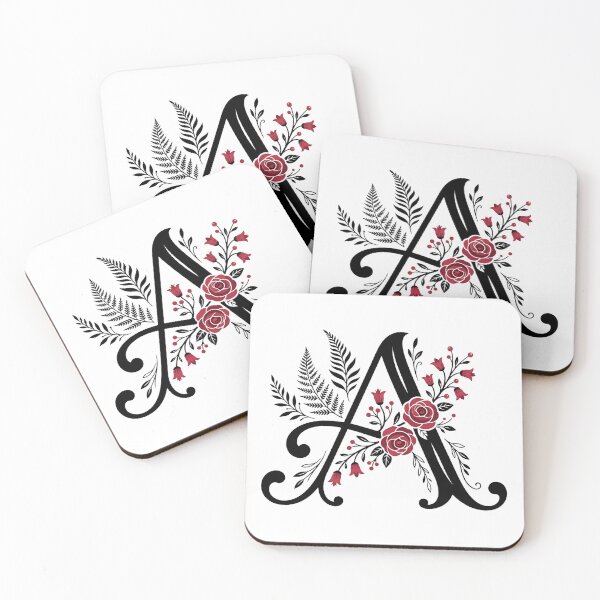 Item preview, Black and red Floral Letter A Botanical Monogram designed and sold by ITCHAWAWAA.