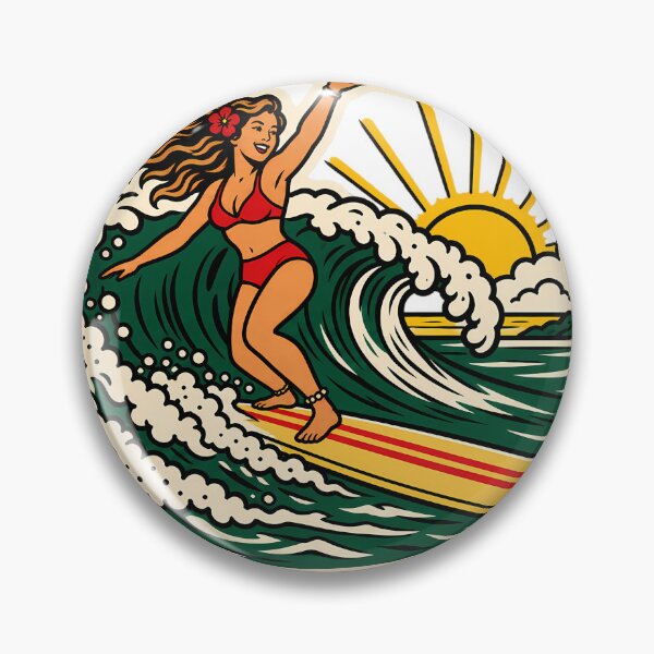 Item preview, Stand Easy Surf Crew - Vintage Surfing Girl and Hibiscus - Noosa designed and sold by Bombergirls.