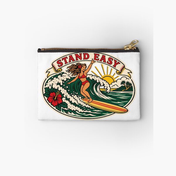Item preview, Stand Easy Surf Crew - Vintage Surfing Girl and Hibiscus - Noosa designed and sold by Bombergirls.