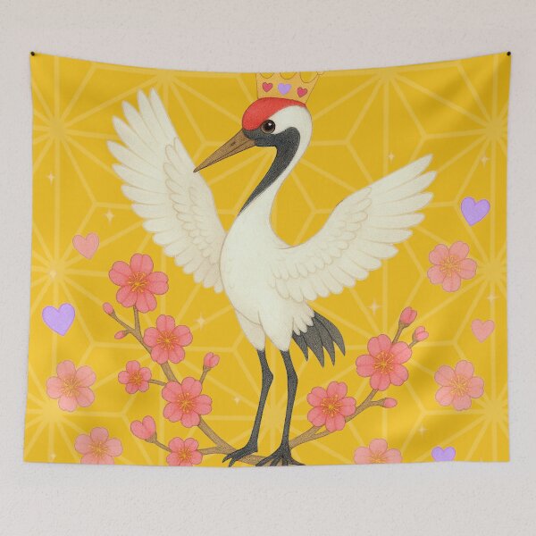 Item preview, Red-Crowned Crane with Plum Blossoms - Japanese Pattern Yellow designed and sold by HIMEKARI.