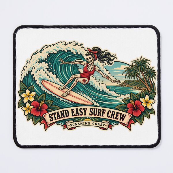 Item preview, Stand Easy Surf Crew - Vintage Surfing Skeleton Girl and Shaka - Noosa designed and sold by Bombergirls.