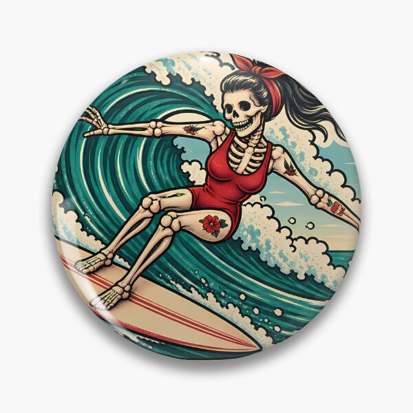 Item preview, Stand Easy Surf Crew - Vintage Surfing Skeleton Girl and Shaka - Noosa designed and sold by Bombergirls.