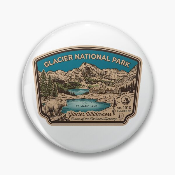 Item preview, Glacier National Park Montana Vintage St Mary Lake Grizzly Bear Badge designed and sold by LittleArij.