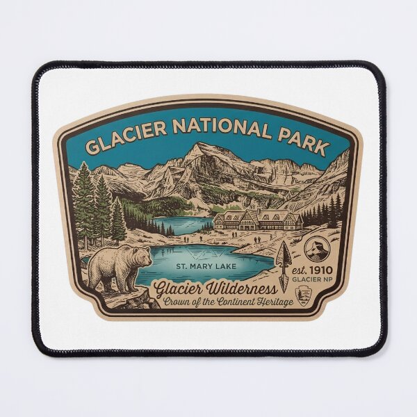 Item preview, Glacier National Park Montana Vintage St Mary Lake Grizzly Bear Badge designed and sold by LittleArij.